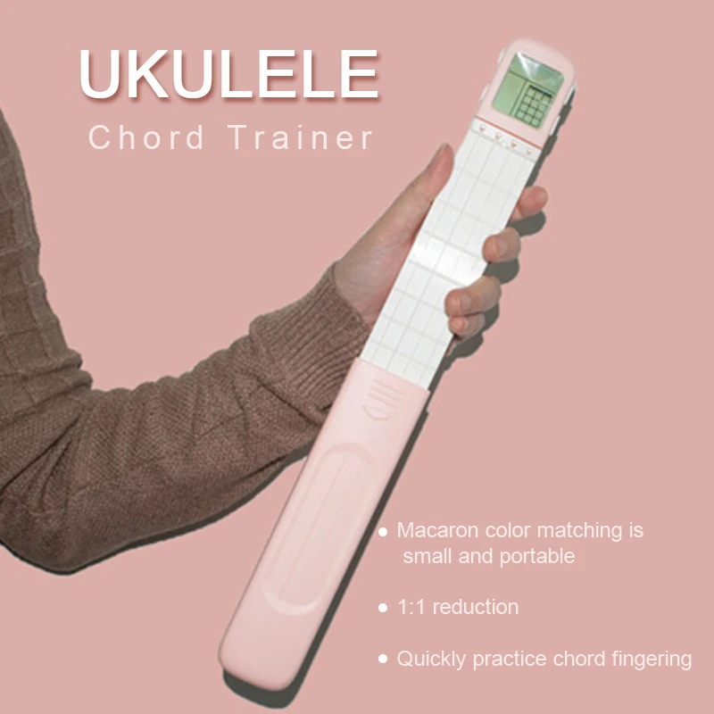 Ukulele Chord Trainer Portable Ukulele Chord Practice Aid Pocket Small Guitar Chord Finger Exerciser with Battery No Sound