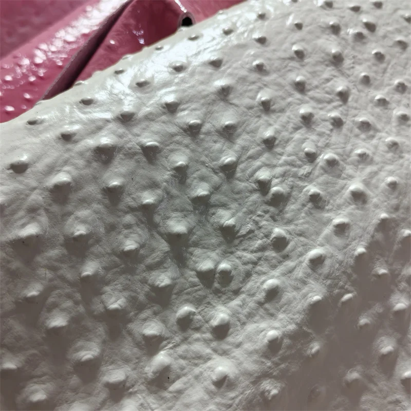 1.2mm Pink/ White Ostrich Grain Cowhide, Top-Grain Genuine Leather,Whole Piece Cutting. Great For Bag Making Handmade DIY Crafts