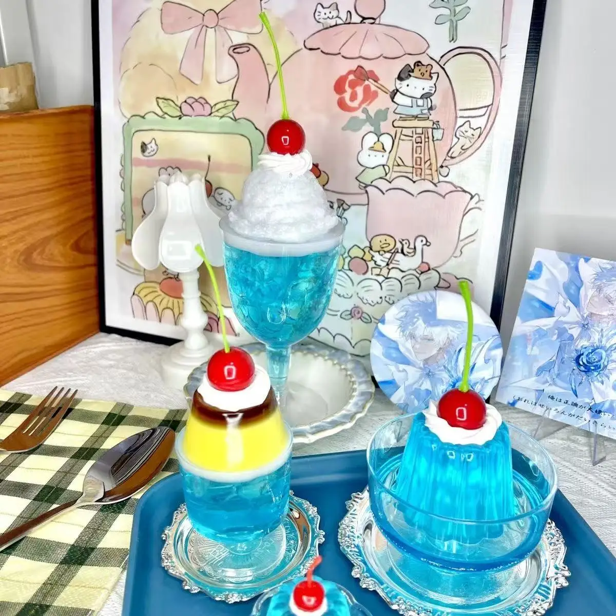 Simulated Pudding Photo Props Gumei Blue Bubble Fruit Jelly Pudding Girl Dessert Cute Room Decoration Ornam 2026ents Props Gift