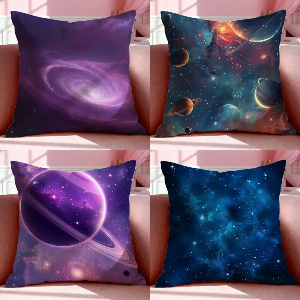 Galactic Theme Space Cushion Cover Short Plush Breathable Pillowcase Odorless Invisible Zipper Washable Removable