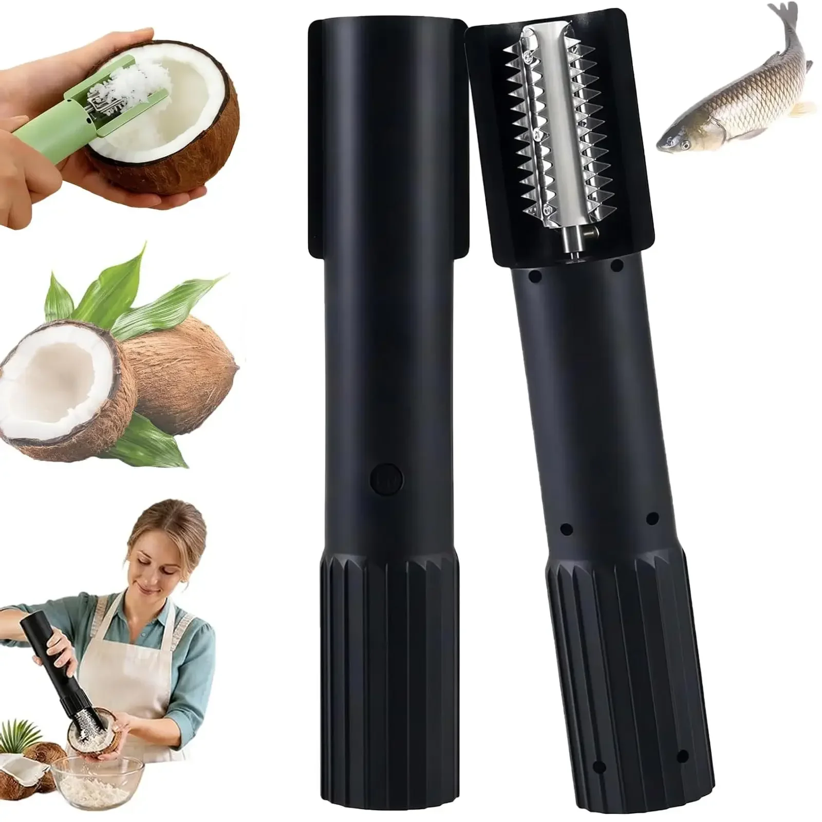 Wireless Electric Fish Scale Remover Anti-Splash Rotating Waterproof Fish Scaling Tool Stainless Steel Coconut Peeler Shredder