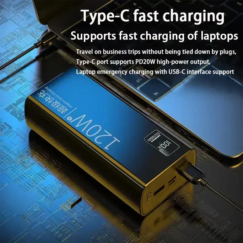 Lenovo 120W Large Capacity Power Bank 50000mAh Super Fast Charging Powerbank Portable Battery Charger For iPhone Samsung Huawei