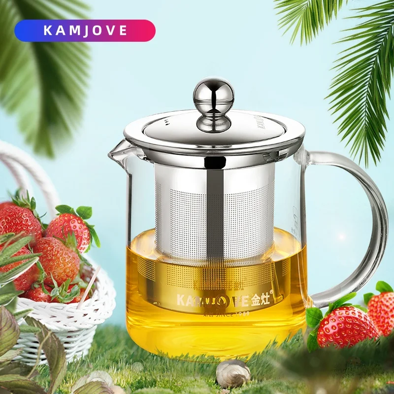 KAMJOVE Glass Teapot With Filter 350/500ml Elegant Teapot Food Contact-grade 304 Stainless Steel Teapot Infuser Kettle Tea Maker