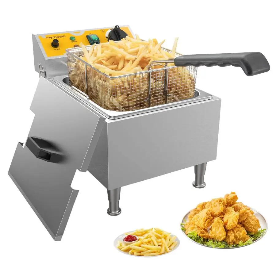 

Deep Fryer with Basket and Lid 10L10.6Qt, 304SS Electric Deep Fryer for Home and Commercial, Countertop Deep Fryers, 1750W Fast