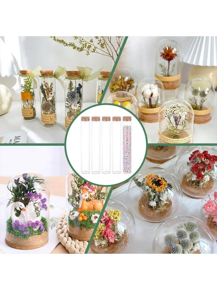 10Pcs 100ml Glass Test Tube with Cork Stopper Clear Flat Mini Glass Bottles Jars for Party Favors Candy Spices Beads