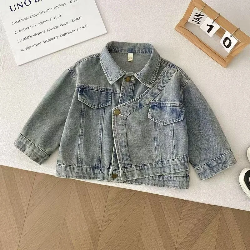 Boys' Autumn Heavy Industry Cowboy Jacket 2025 New Style Girls' Retro Fashion Top Children's Boby Irregular Jacket