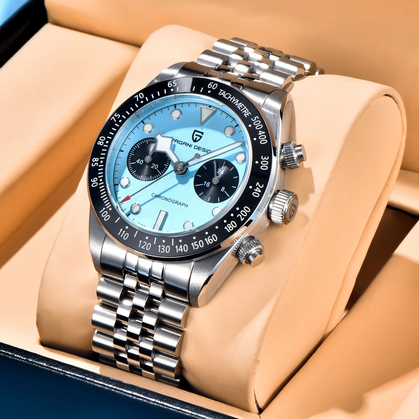 2026New PAGANI DESIGN Quartz Panda Dial Watch Sapphire Luxury Luminous 500 Bezel Men Watch 316L All Steel Japan Movt Chronograph view 4