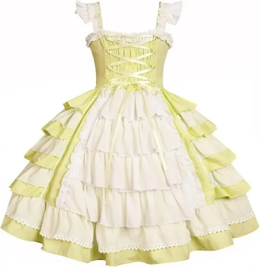 

Sweet Lolita Dress Victoria Sleeveless Princess Halloween Cosplay Costume Lace Layer Maid Dress Carnival Set Adult Customized