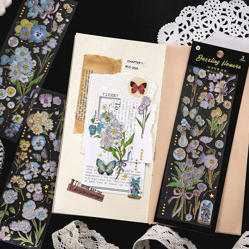 Transparent Three-dimensional Hot Stamping Flower Account Sticker Set, Ins Beautiful Flower Account Pattern Stickers