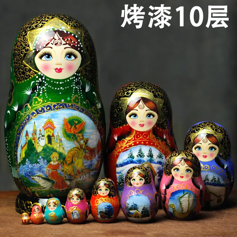 Lacquer matryoshka doll 10 layers ice and snow travel commemorative craft gift wooden ornament