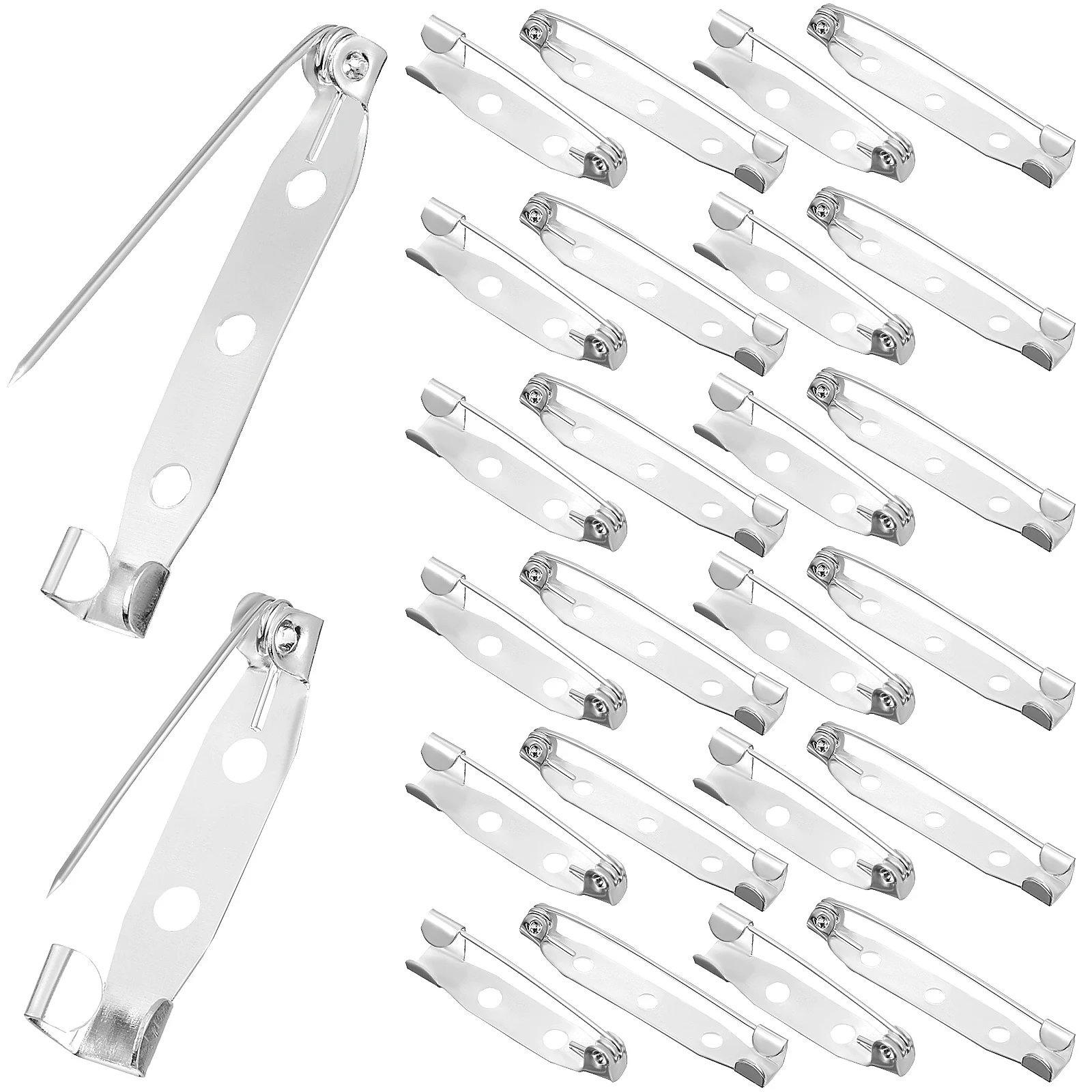

100 pcs Brooch Pins 25mm Silver Double Hole 35mm Triple Hole Metal Crafting Badge Backs Pin Badges Jewelry Accessories