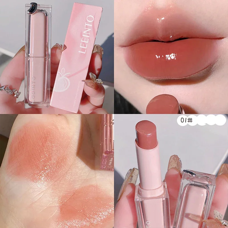 Heallor-Bálsamo labial de cristal rojo y marrón, bálsamo labial de gelatina, espejo hidratante, luz de agua, esmalte de labios sólido, tinte de labios rojo, Cosmet de maquillaje