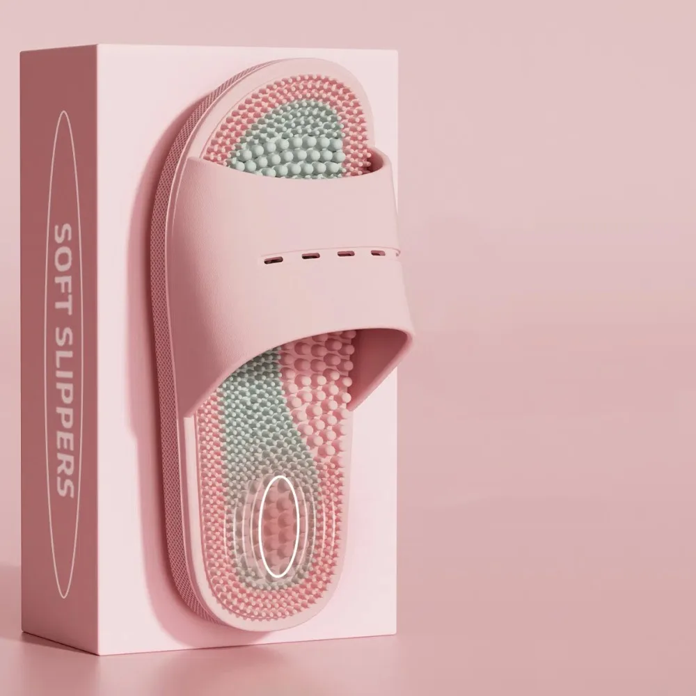 

Simple Anti Slip Thick Massage Slippers Open-toe Anti Odor Slides Sandals Shoes Beachwear Slippers Women Men Bathroom