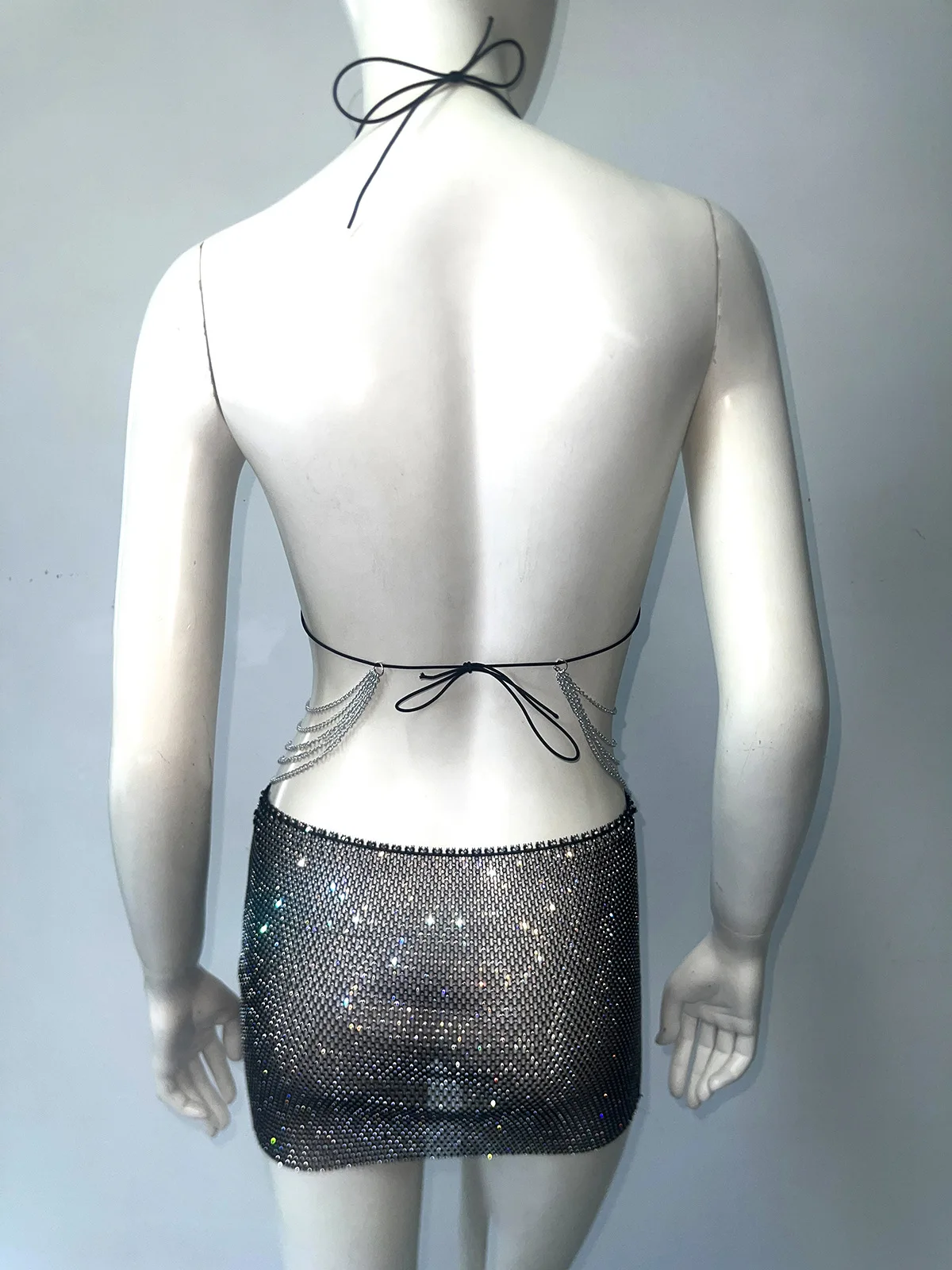 女性セクシーなエキゾチックなポールダンス服ポルノパーティードレスナイトバーゴーゴーダンサーストリッパー衣装光沢のあるラインストーンステージ衣装