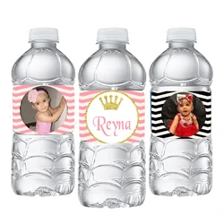 Personald Gold Glitter Crown Photo Water Bottle Labels Juice Pouch Candy Bar Wrapper Sticker Baby Shower Birthday Party Supplies