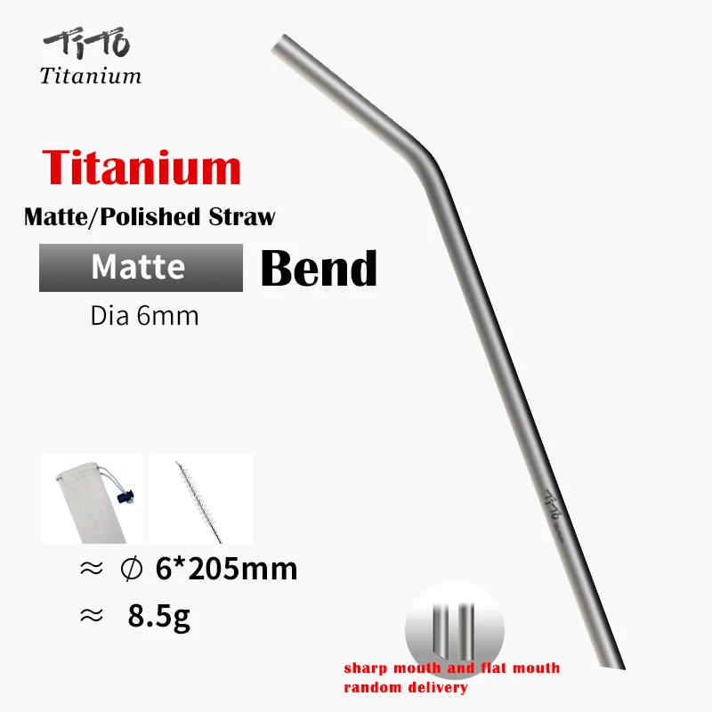 TiTo Sandblasted Reusable Metal Straws Pure Titanium Drinking Straw with Cleaner Brush for Medicine Milk Tea Beverages