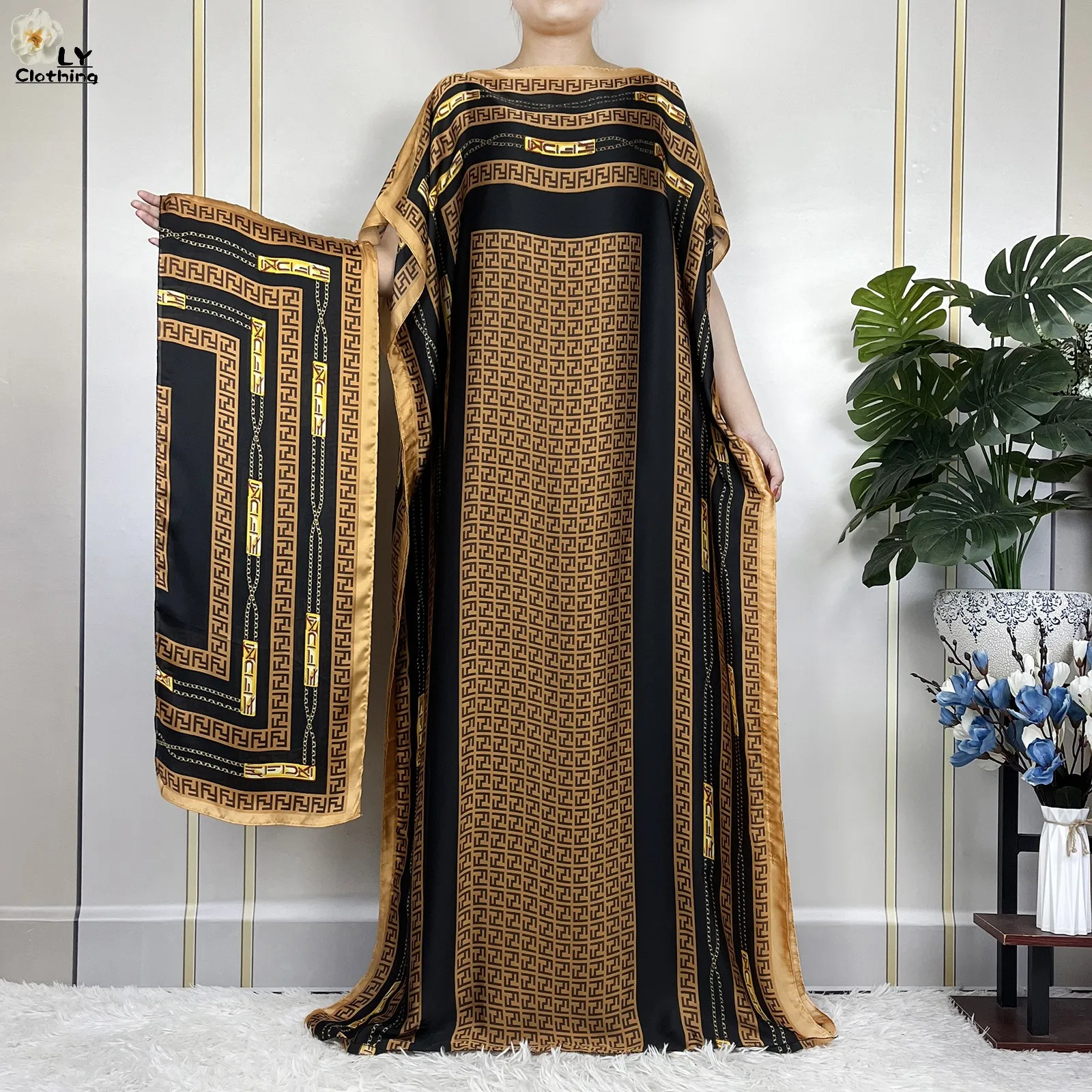 2023 Afrikaanse Elegante Vrouwen Maxi Zomer Jurk Zijde Zachte Stof Bedrukt Nieuwe Dubai Femme Party Korte Mouw Losse Casual Gewaad Abaya