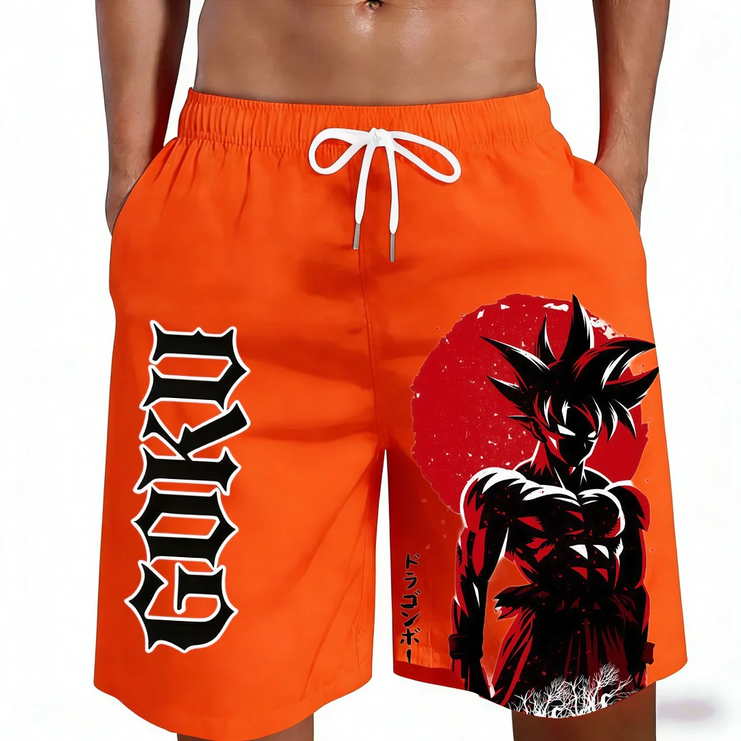 Shorts de Playa con Silueta de Goku de Dragon Ball Rojo 2026, para Hombres, Mujeres y Niños, Shorts de Anime Casuales de Secado Rápido, Conjuntos Familiares a Juego