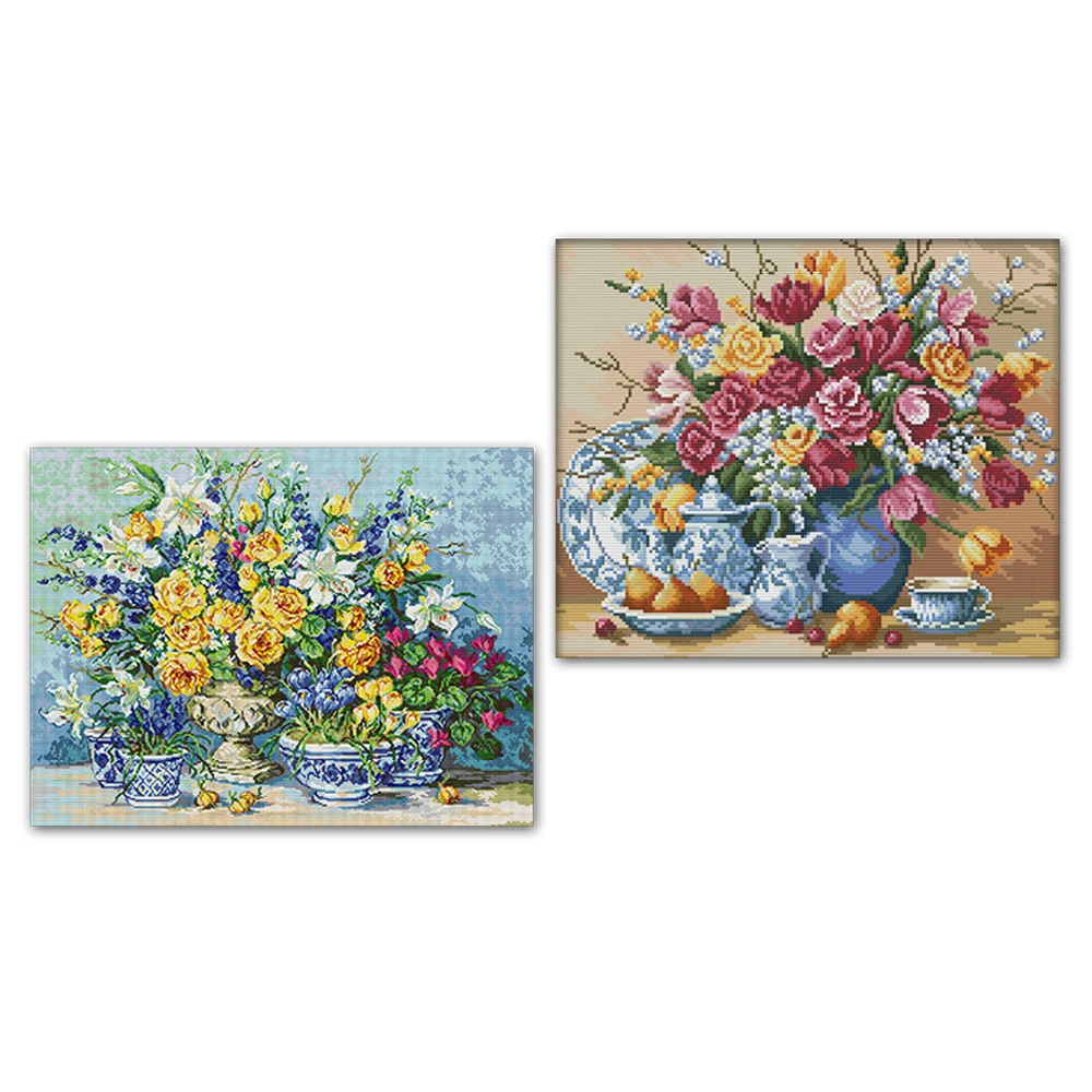 

Joy Sunday Golden Rose Fruit Plate And Vase Cross Stitch Kit, 14CT, 11CT, 16CT Counted Stamped Home Decor, HA205 J145