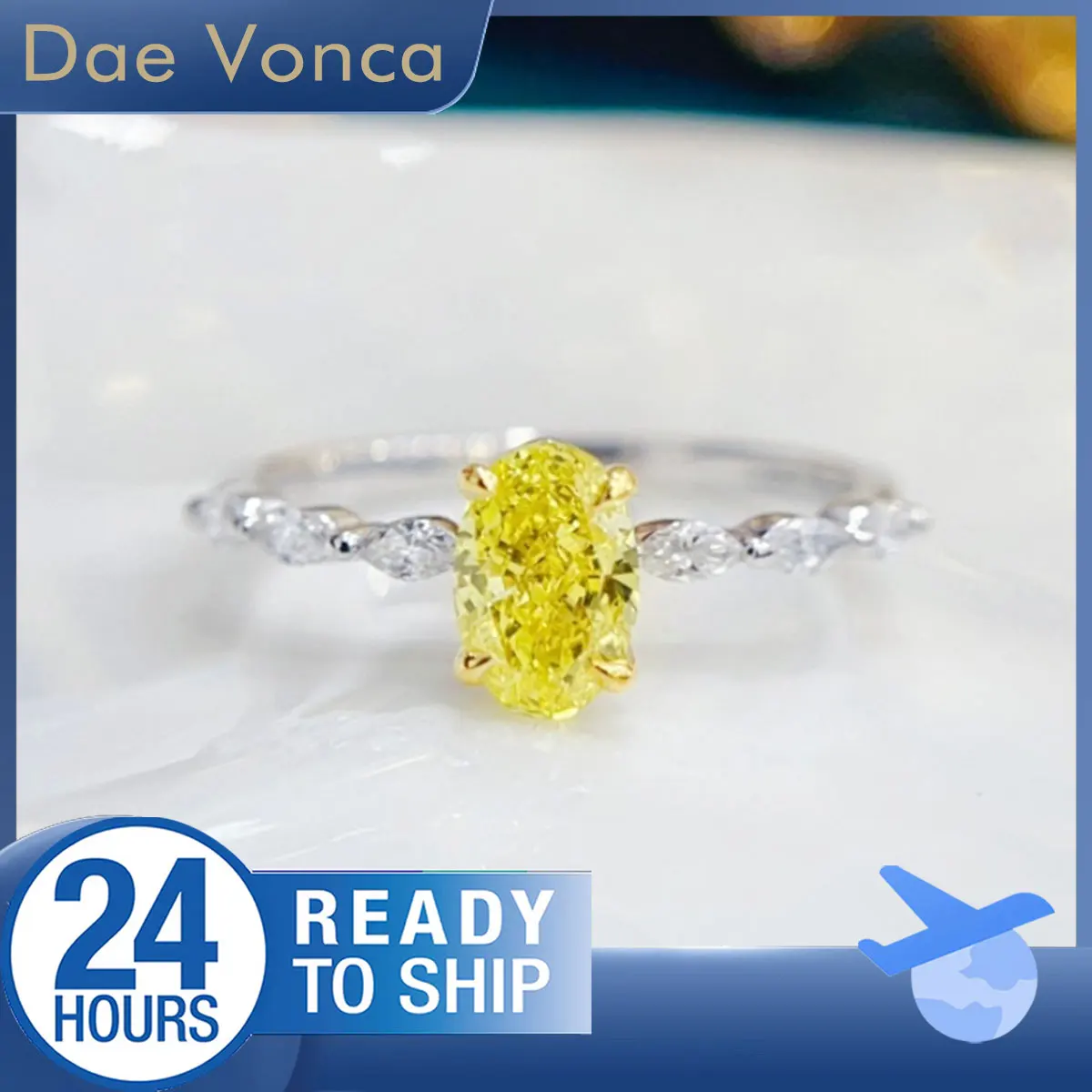 

Oval Cut Yellow Diamond Engagement Ring 18K White Gold Lab Grown Diamond Ring Total 0.82ct Marquise Cut Diamond Sidestone Ring