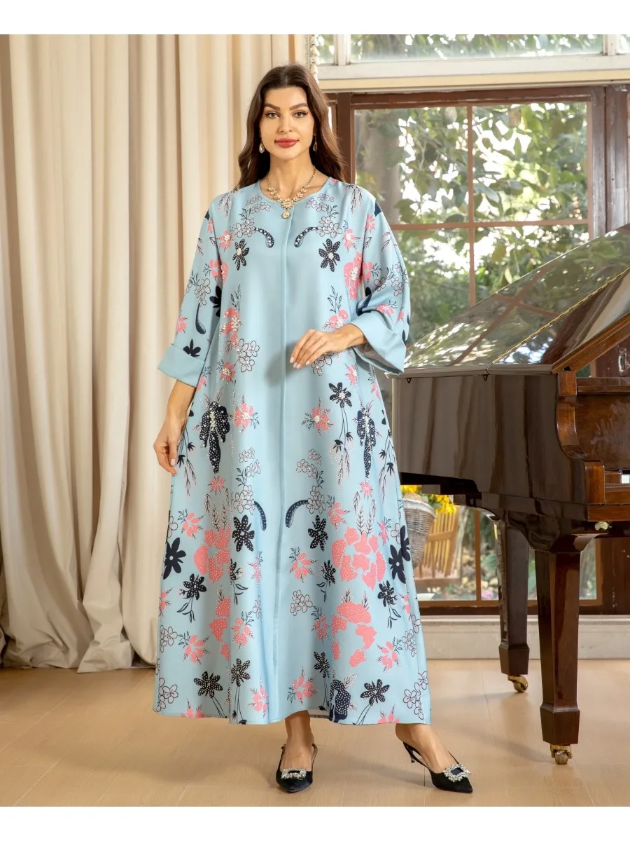 Muslim Abaya Jalabiya for Women Vestidos Ramadan Morocco Dress Dubai Abayas Kaftan Islam Flower Print Long Robe Party Dresses