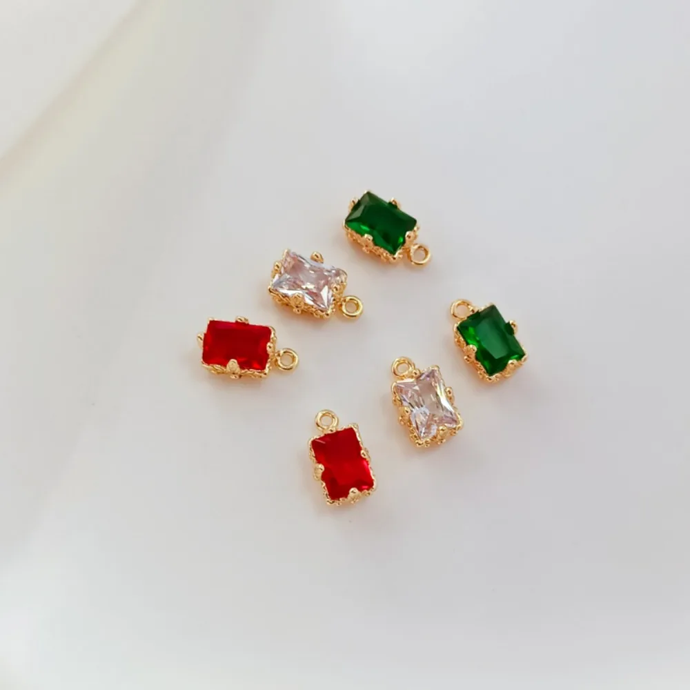 

14K Copper Plated with Real Gold, Emerald-inlaid White Zirconium Pigeon Blood, Retro Square Pendant Bracelet, DIY Accessory