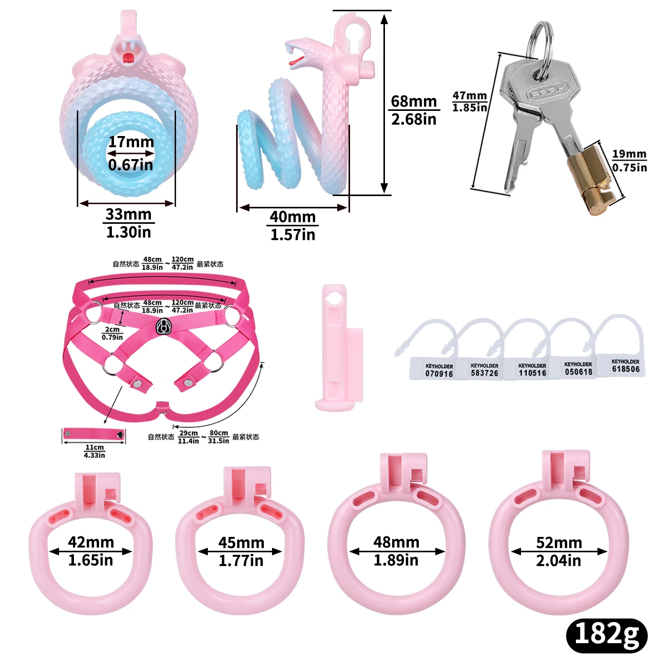 LEZEE Gradient Snake Chastity Cage Breathable Penis Cages Male Chastity Lock With BDSM Restraint Belt Hollow Penis Ring For Men