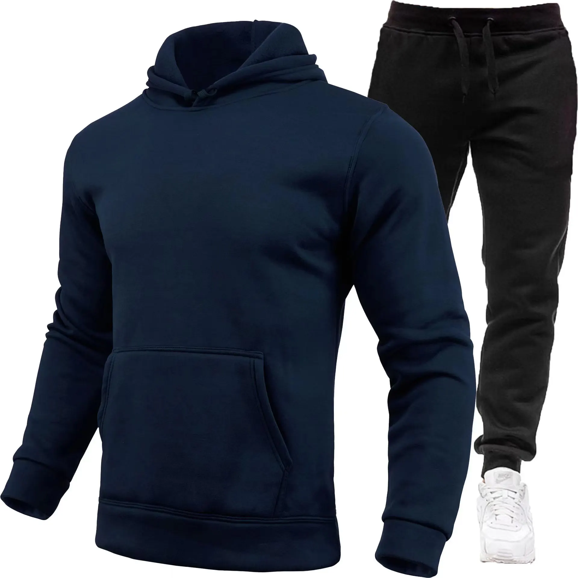 New Men Women Tracksuit Hoodies Casual Solid Color Thick Pullover and Long Pant 2-piece Set Men Autumn Fleece Jogger Sports Suit