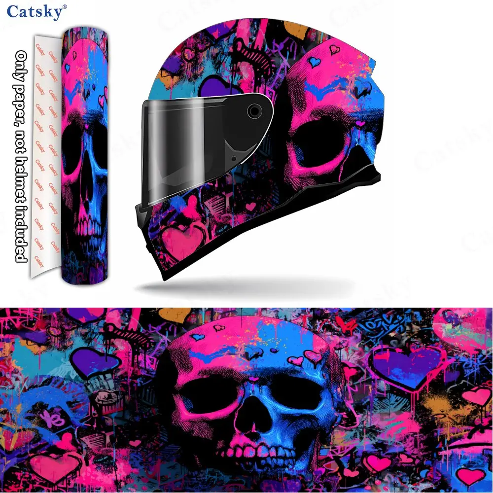 

Street-Style Heart Skull Helmet Vinyl Wraps, Waterproof Scratch-Resistant Full Face Helmet Decals, Durable PVC Decoration Protec
