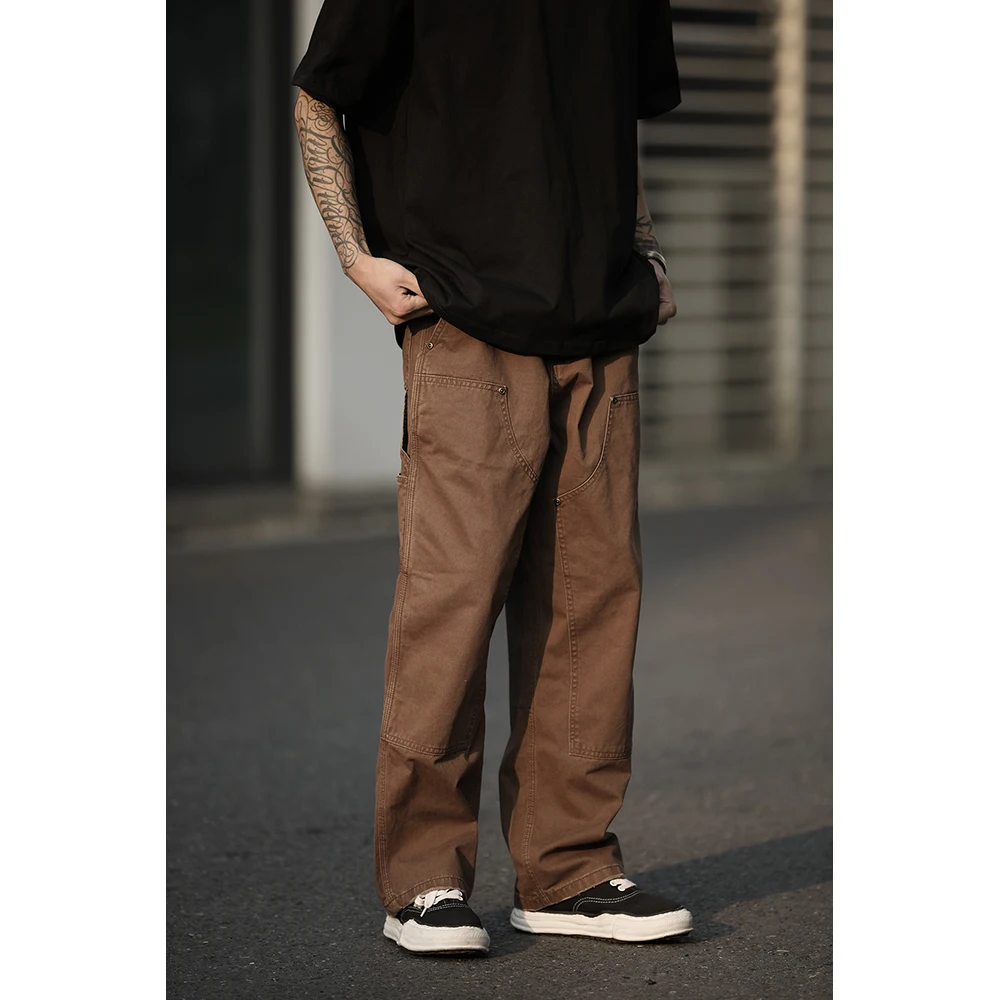 

Retro Washed Workwear Knee-high Logging Pants Men's Spring Autumn Loose American Long Pants Straight Leg Casual Trousers