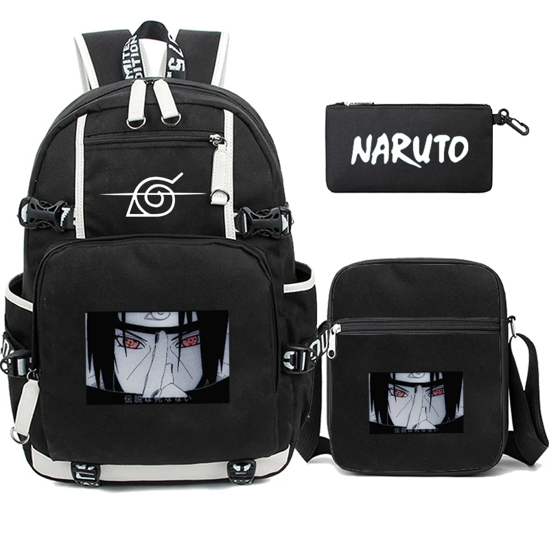 3Pcs/set Anime Naruto Uzumaki Backpack for Teen Boy Girl Back To School Backpack Student Schoolbag Men Women Leisure Travel Bag