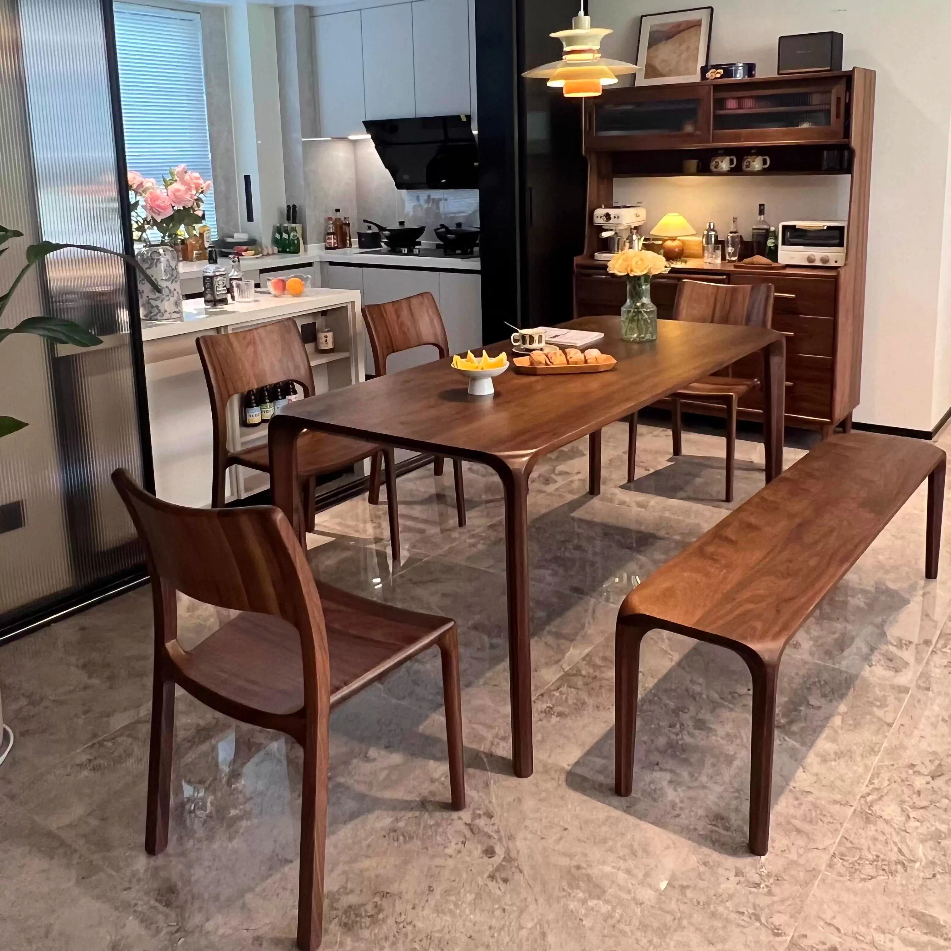 

Black walnut dining table household all solid wood eating table small apartment rectangular tenon and mortise desk integrated