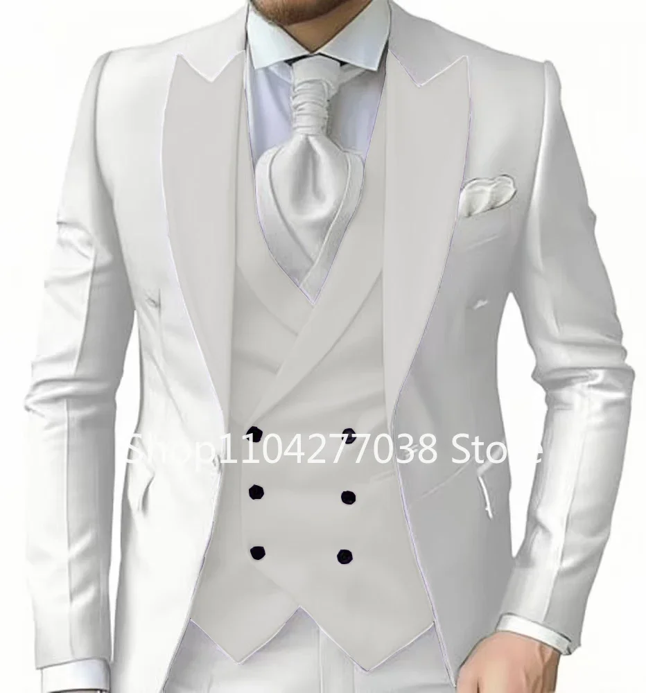 طقم بدلات سهرة أنيقة للرجال مكون من 3 قطع مع سترة وسروال ذروة طية صدر السترة جودة عالية رجل كامل Terno لشركة الزفاف #5