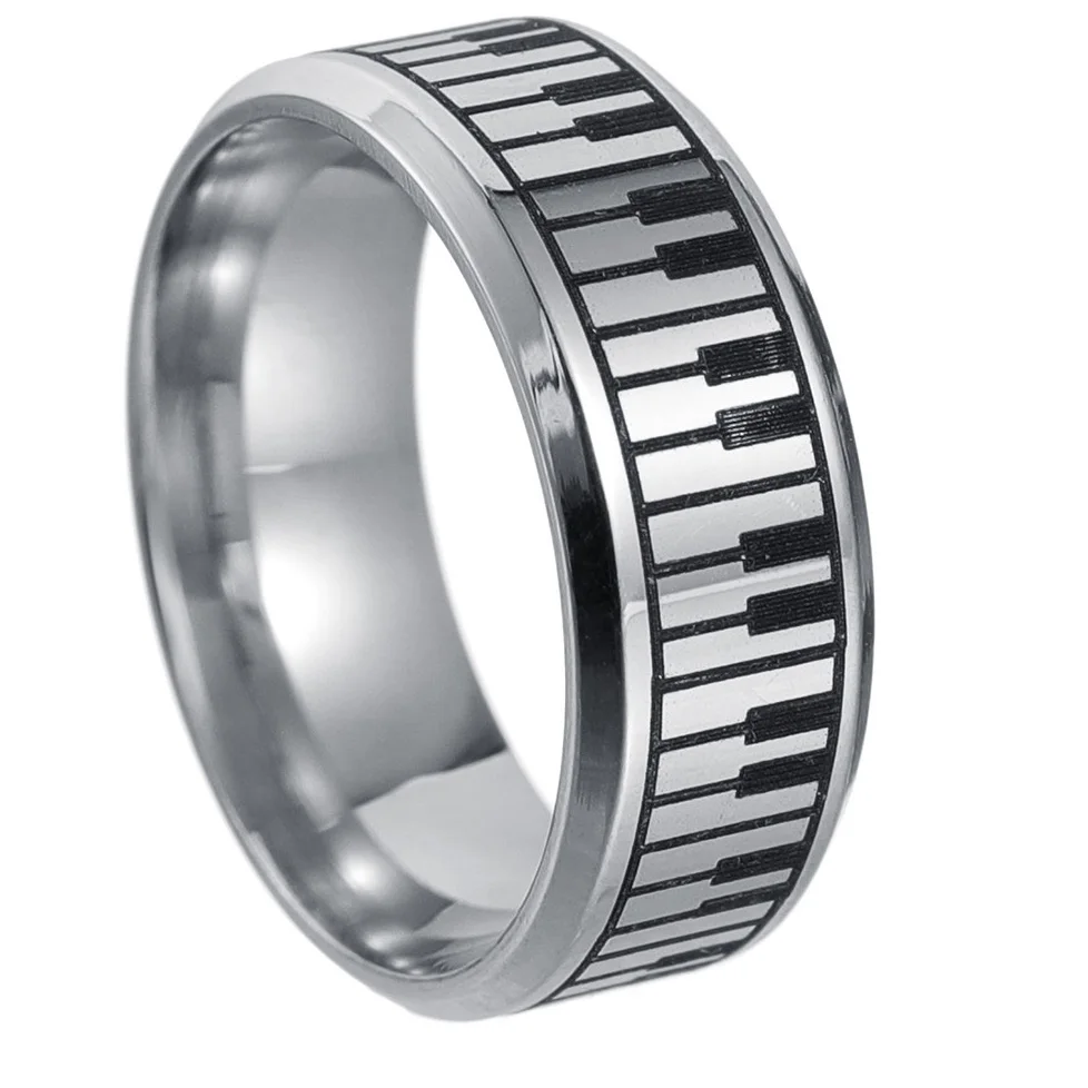 Piano Key Ring For Men Stainless Steel Band Stylish Wedding Band Music Lover Musician Gift Jewelry