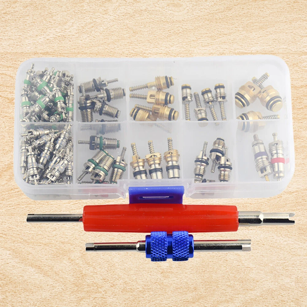 

102Pcs Car Air Conditioner Valve Cores Assortment R134A AC Shrader Valve Core Air Conditioning Assortment Kit for Buick Auto