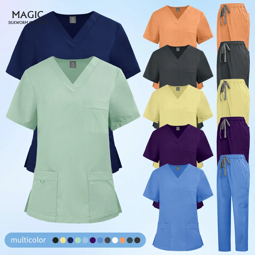 

Multicolor Pet Clinic Doctor Scrub Medical Set Women Surgery Workwear Pet Scrub Uniforms Short Sleeve Tops+Pants Nursing Uniform