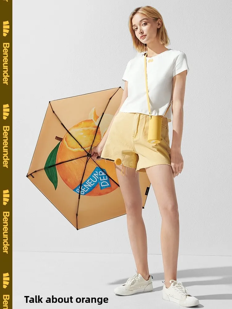 

Portable Women's Sunshade Umbrella Cute Fruit Pattern Japanese Style Sun Blocking Compact Umbrella for Adult Women Banana Leaf