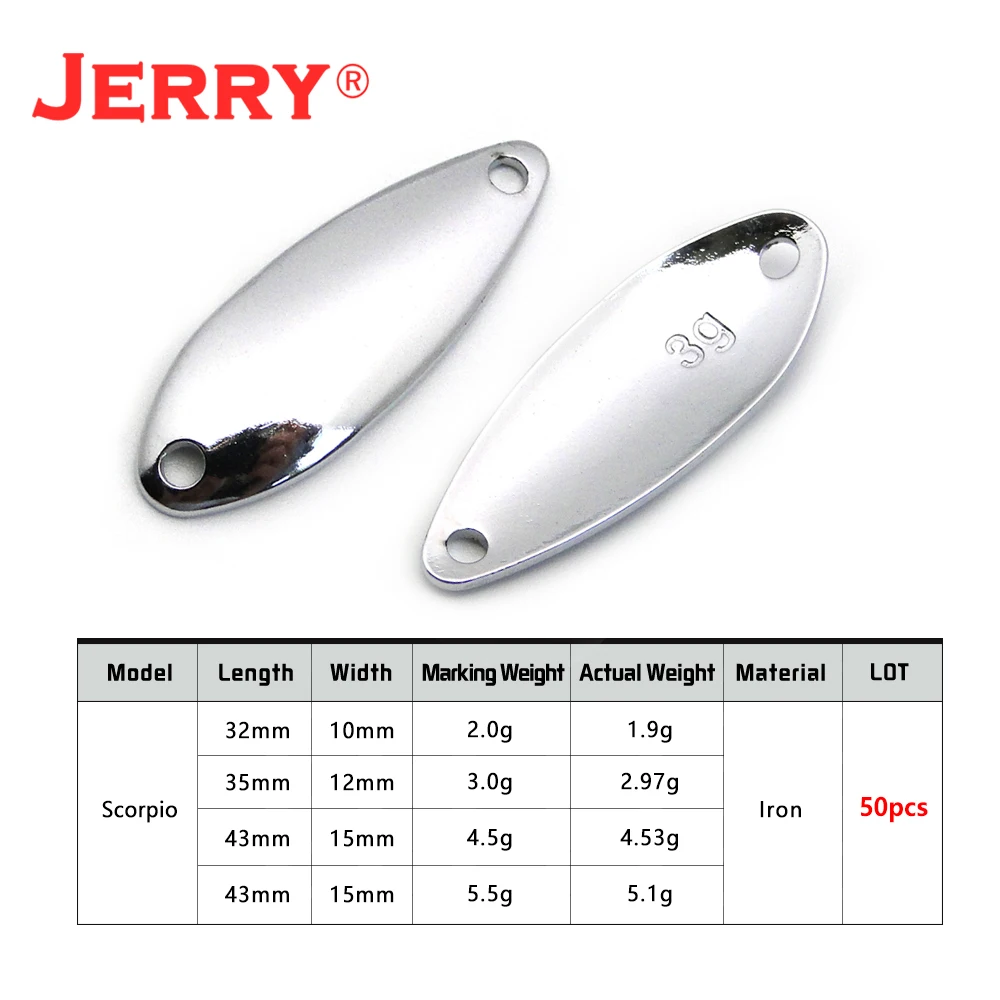 JERRY 50pieces 2g 3g 4.5g 5.5g Unpainted Fishing Lure Spinning Micro Casting DIY Trout Pike Bass Blank Metal Spoons