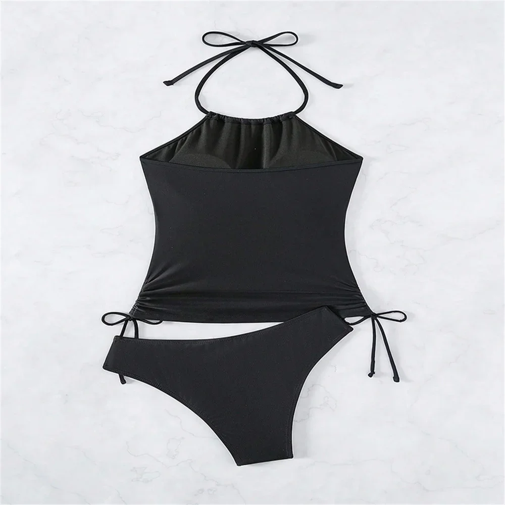 Maillot de bain noir licou String dos nu Tankini Bikini cordon vacances maillots de bain femmes Micro tongs maillot de bain tenues de plage