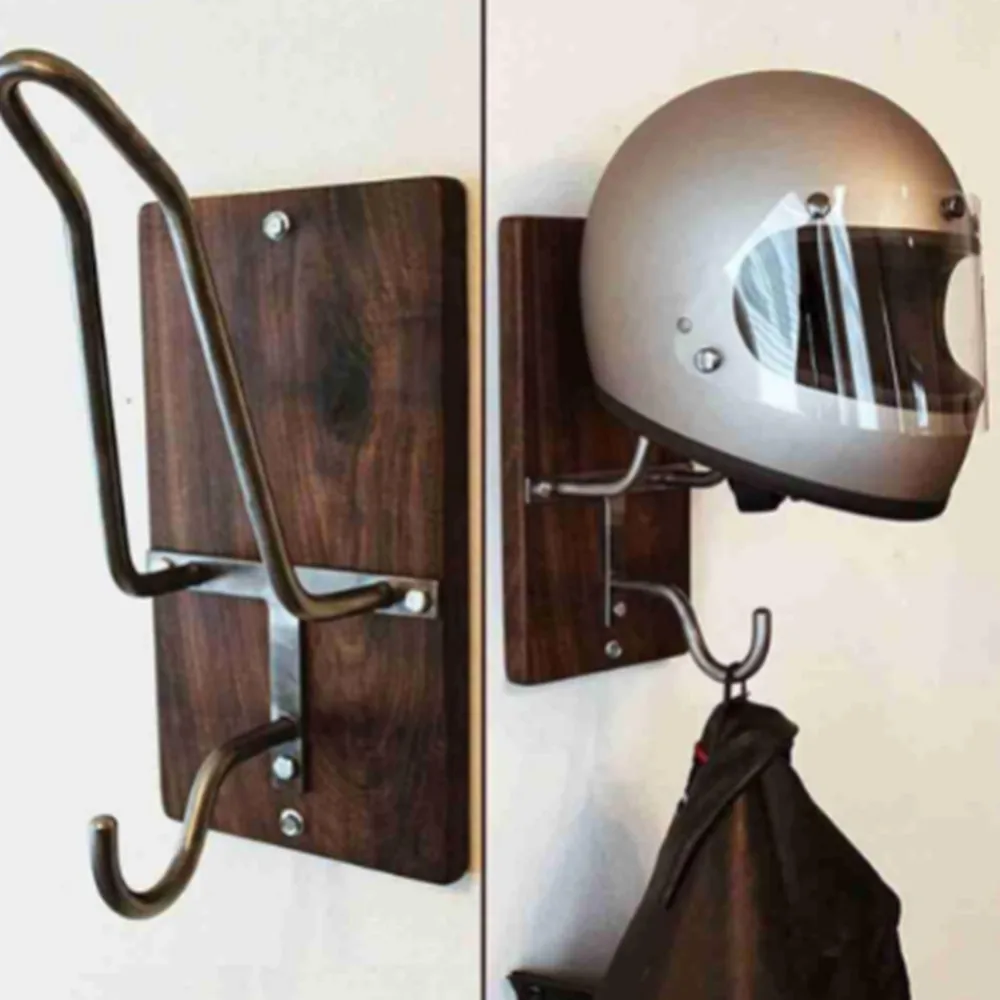 

Creative Wooden Steel Motorcycle Helmet Holder Hook Jacket Hanger Wall Mount Rack Coat Hook Hats Caps Helmet Rack