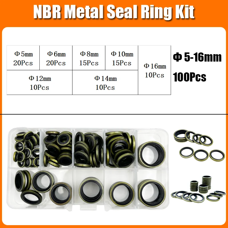 Bonded Seal Sealing Ring Oil Drain Screw Combined Seal Washer Set Plumbing Gasket Oil Resistant High Temperature 5/6/8/10/12-24