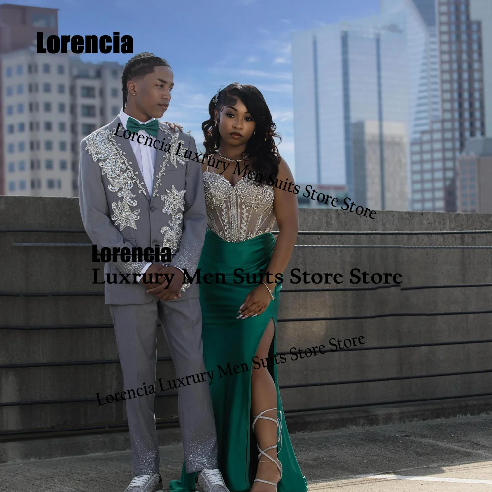 Customized Luxury Crystals Men Suit Simple Embroidery Diamond Wedding Tuxedos Slim Fashion hombre 2 Pieces Set Groom Male Blazer