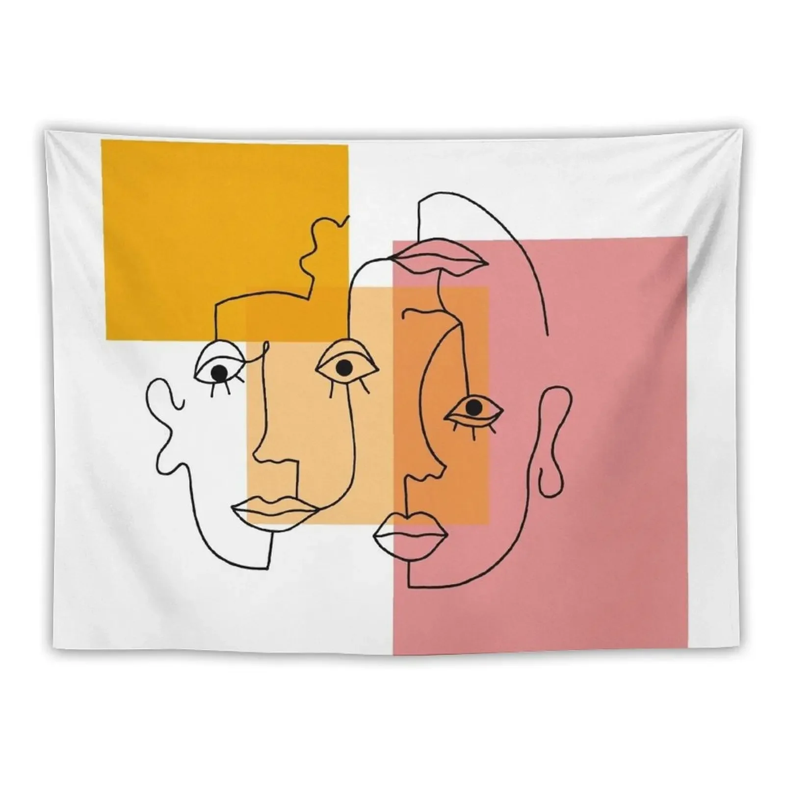 COLOR BLOCK LINE FACES Tapestry Bedroom Deco Wallpaper Funny On The Wall Tapestry