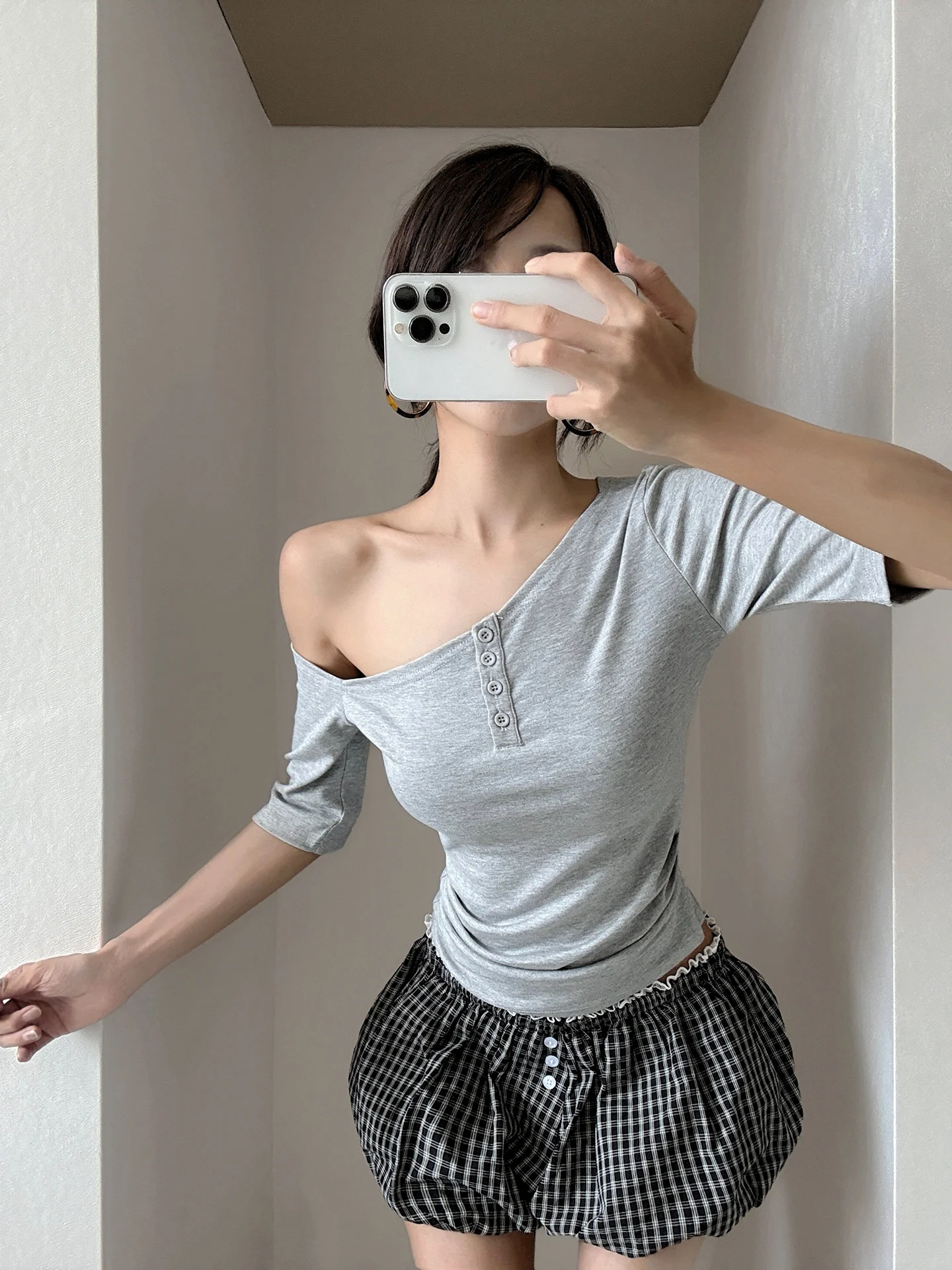 Pure Desire Spicy Girl Short Sleeve T-Shirt Women Slim Fit Waist Cinching Inner Wear Base Shirt Top Ladies Fashion