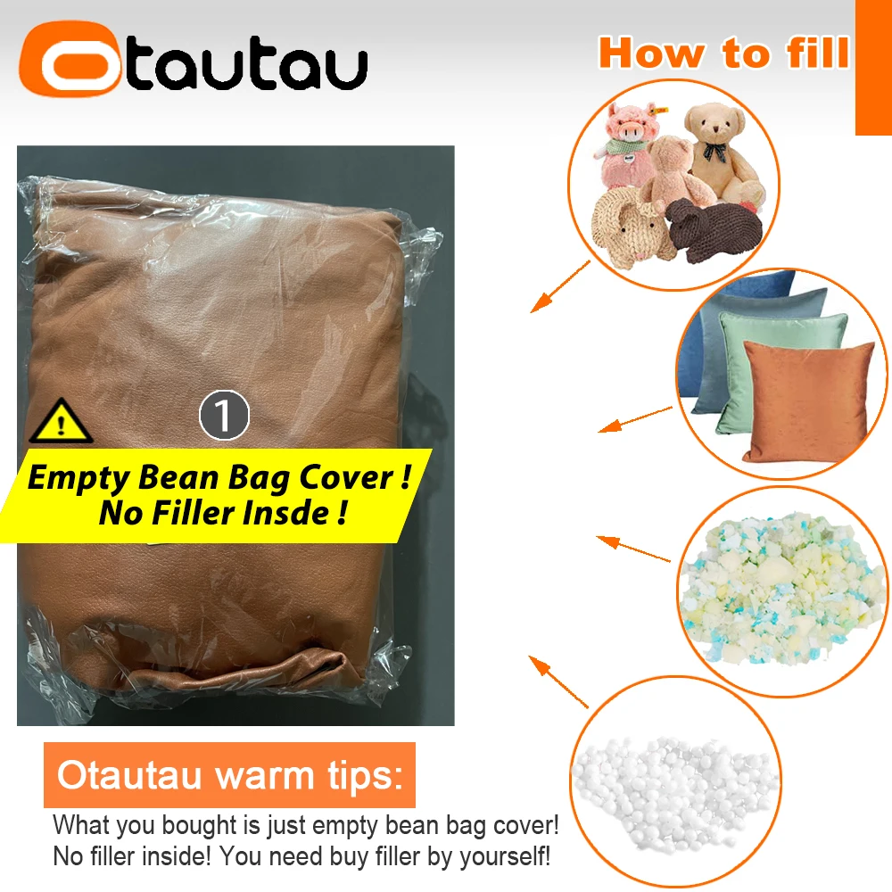 OTAUTAU Faux Leather Bean Bag Cover 1-2 Seat Couch Armchair Pouf Beanbag Cover SF433【No Filler!Need Buy Filler Yourself !】 view 2
