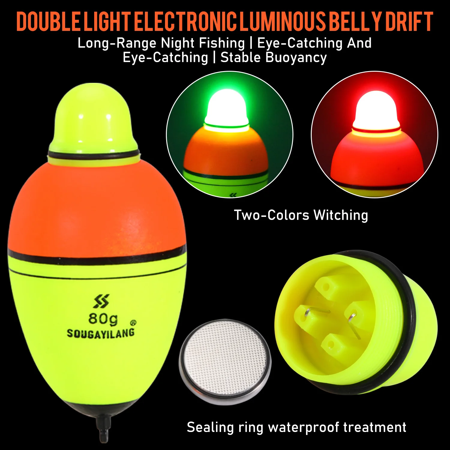Sougayilang Luminous Fish Floats 2Pcs with 6 Size Options made from High Density Foam for 30-100g Buoyancy Fishing Pesca