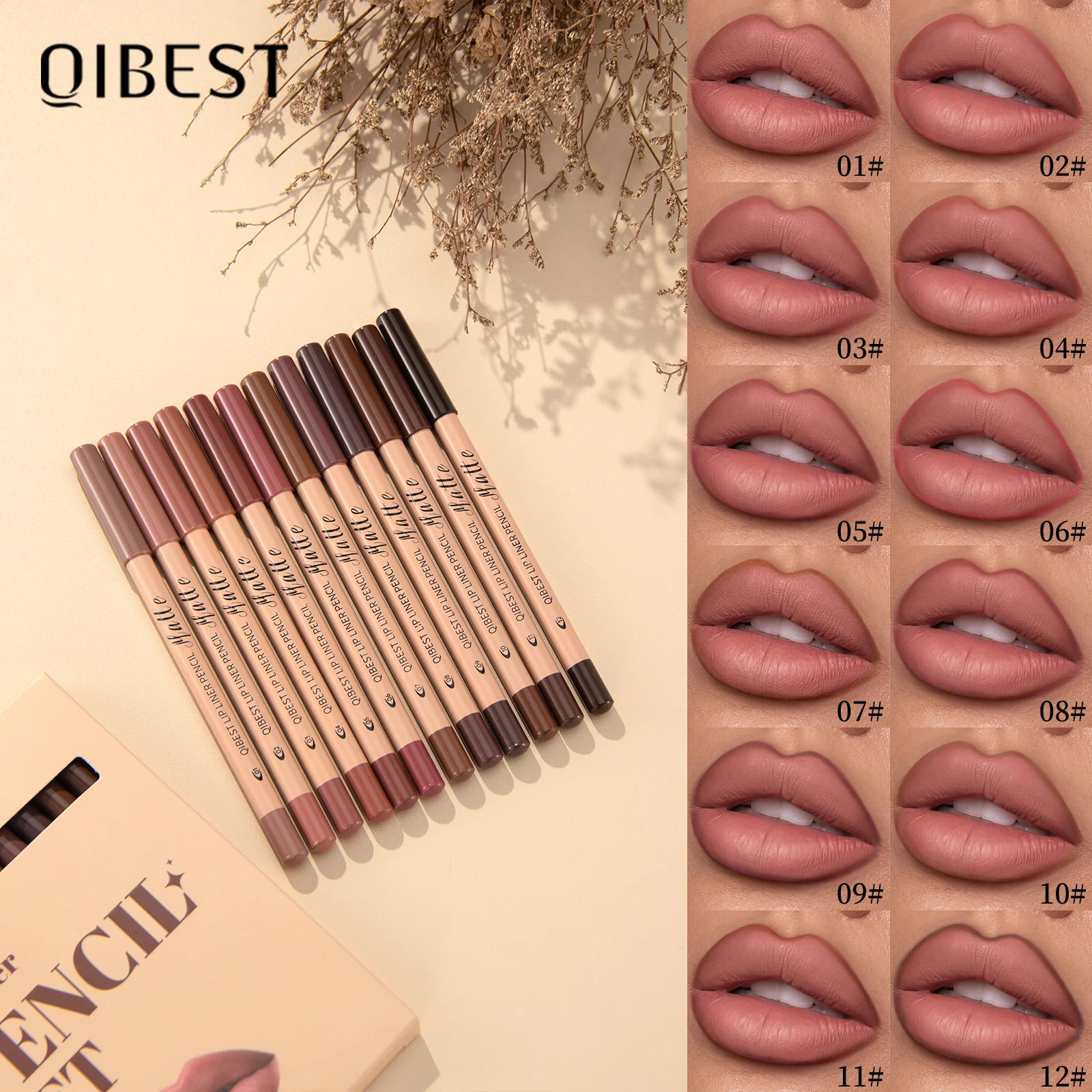 

QIBEST 12pcs Lasting Velvet Matte Lip Liner Pencils Set Non-Drying & Filling Lips Versatile Shades Lipliner Contour Lipstick Pen