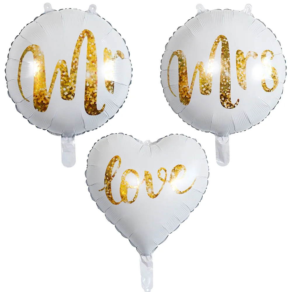 

18inch Round White Gold Glitter Print Mr&Mrs LOVE Balloons Bride Mariage Wedding Valentine's Day Event Air Globos Supplies