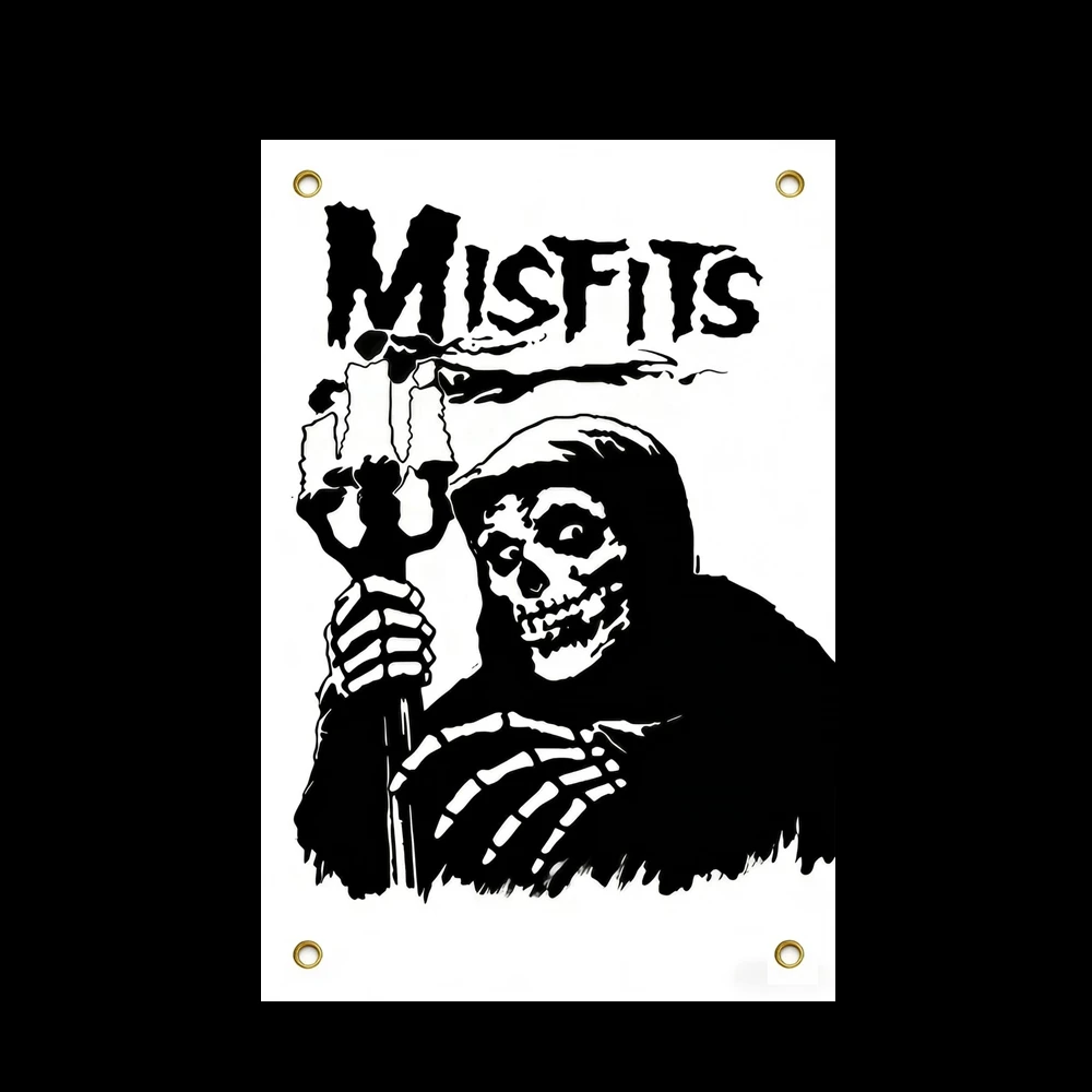 

Misfits Skull Grim Reaper Tapestry Punk Rock Band Banner for Bedroom Wall Decor 2x3ft 3x5ft Polyester with Brass Grommets