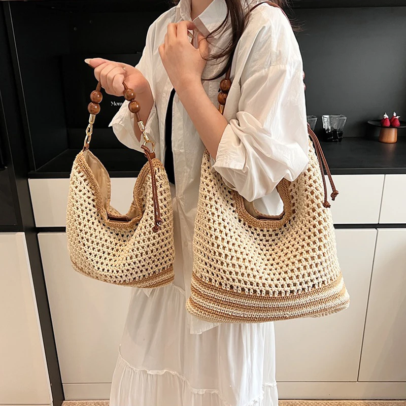 

Hollow Woven Handbag for Women Large Capacity Tote Bag Fashionable and Versatile Casual Shoulder Bag Outdoor Bohemian Beach Bag